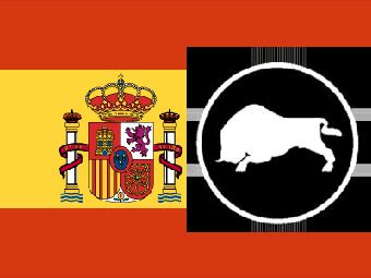 Эмблема движения _Зубр_ на фоне флага Испании